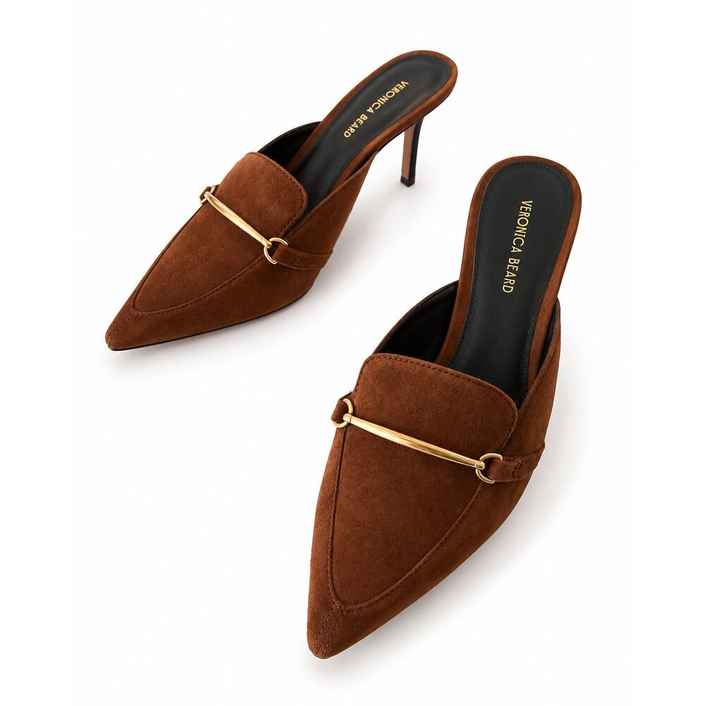 Veronica Beard Leslie Heeled Suede Mule Brown NEW Size 6.5 Shoes women